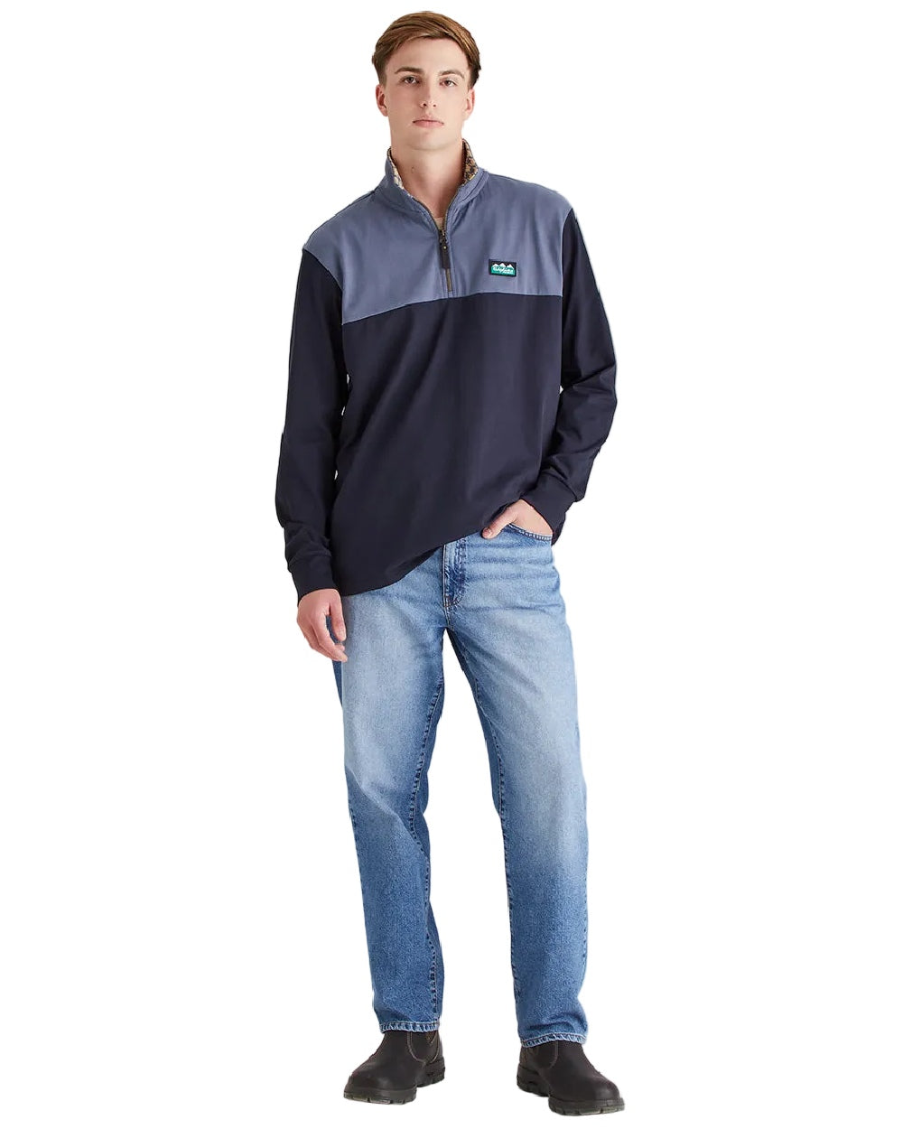 Navy Multi Coloured Ridgeline Mens Salthouse Quarter Zip Top on white background 