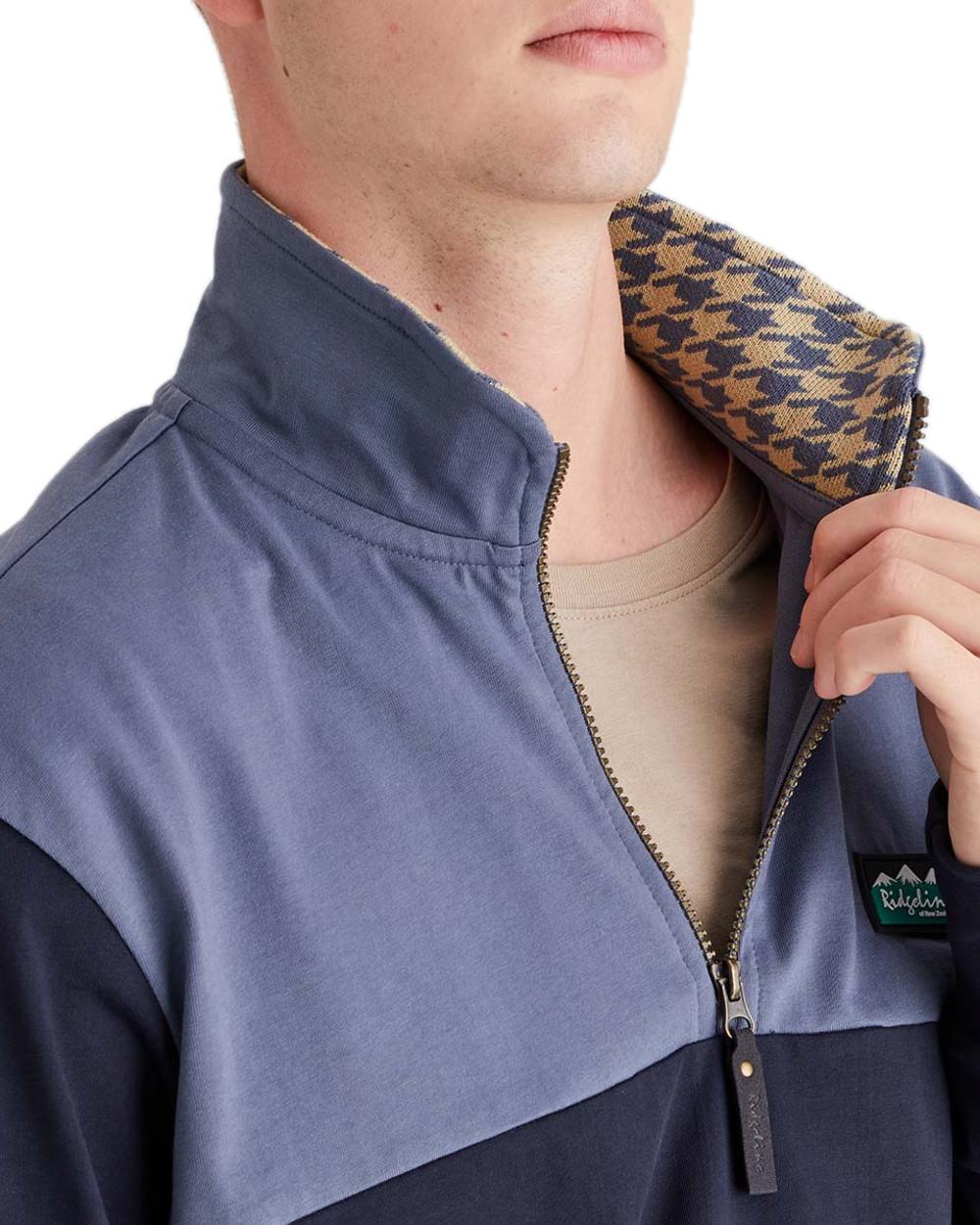Navy Multi Coloured Ridgeline Mens Salthouse Quarter Zip Top on white background 