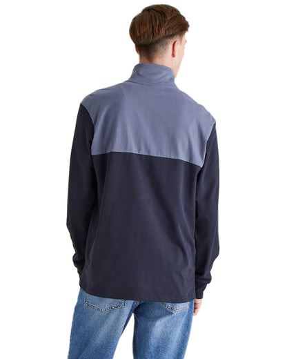 Navy Multi Coloured Ridgeline Mens Salthouse Quarter Zip Top on white background 