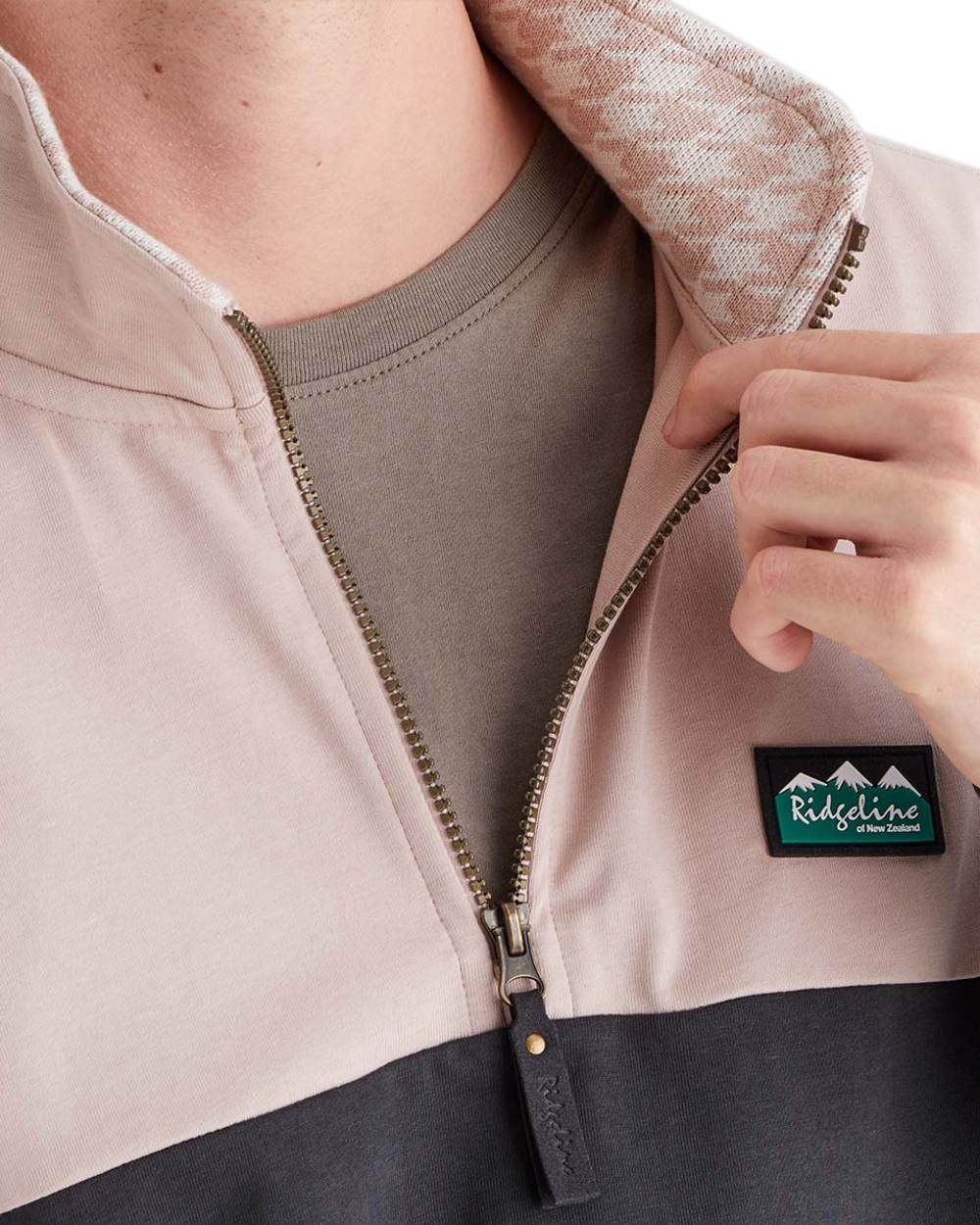Shale Multi Coloured Ridgeline Mens Salthouse Quarter Zip Top on white background 