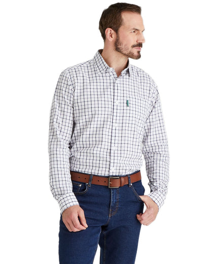 Navy coloured Ridgeline Mens Sedgebrook Shirt on white background 