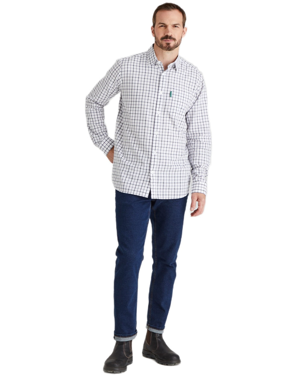 Navy coloured Ridgeline Mens Sedgebrook Shirt on white background 