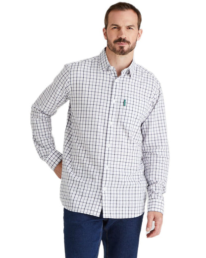 Navy coloured Ridgeline Mens Sedgebrook Shirt on white background 