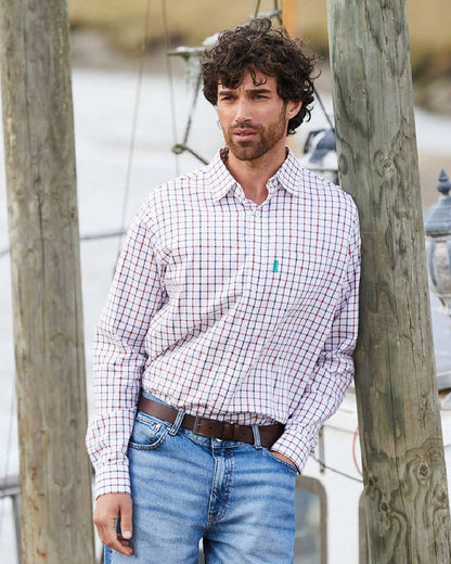 Shale Deep Russet Coloured Ridgeline Mens Sedgebrook Shirt on outdoor background 