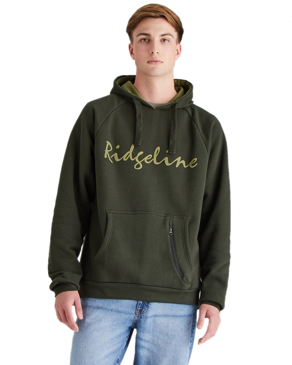 Deep Forest Coloured Ridgeline Mens Signature Hoodie on white background 
