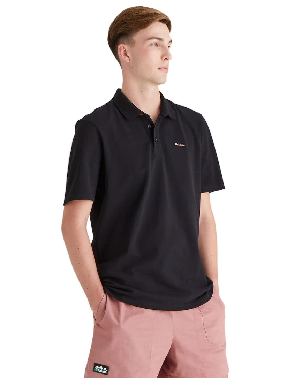 Black Coloured Ridgeline Mens Signature Polo Shirt on white background 