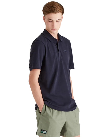 Navy Coloured Ridgeline Mens Signature Polo Shirt on white background 