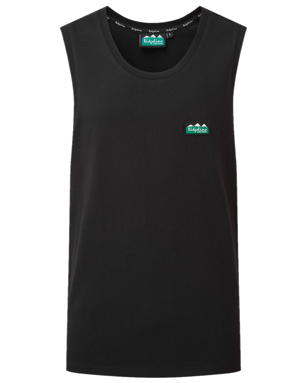 Black Coloured Ridgeline Mens Signature Singlet Top on white background 