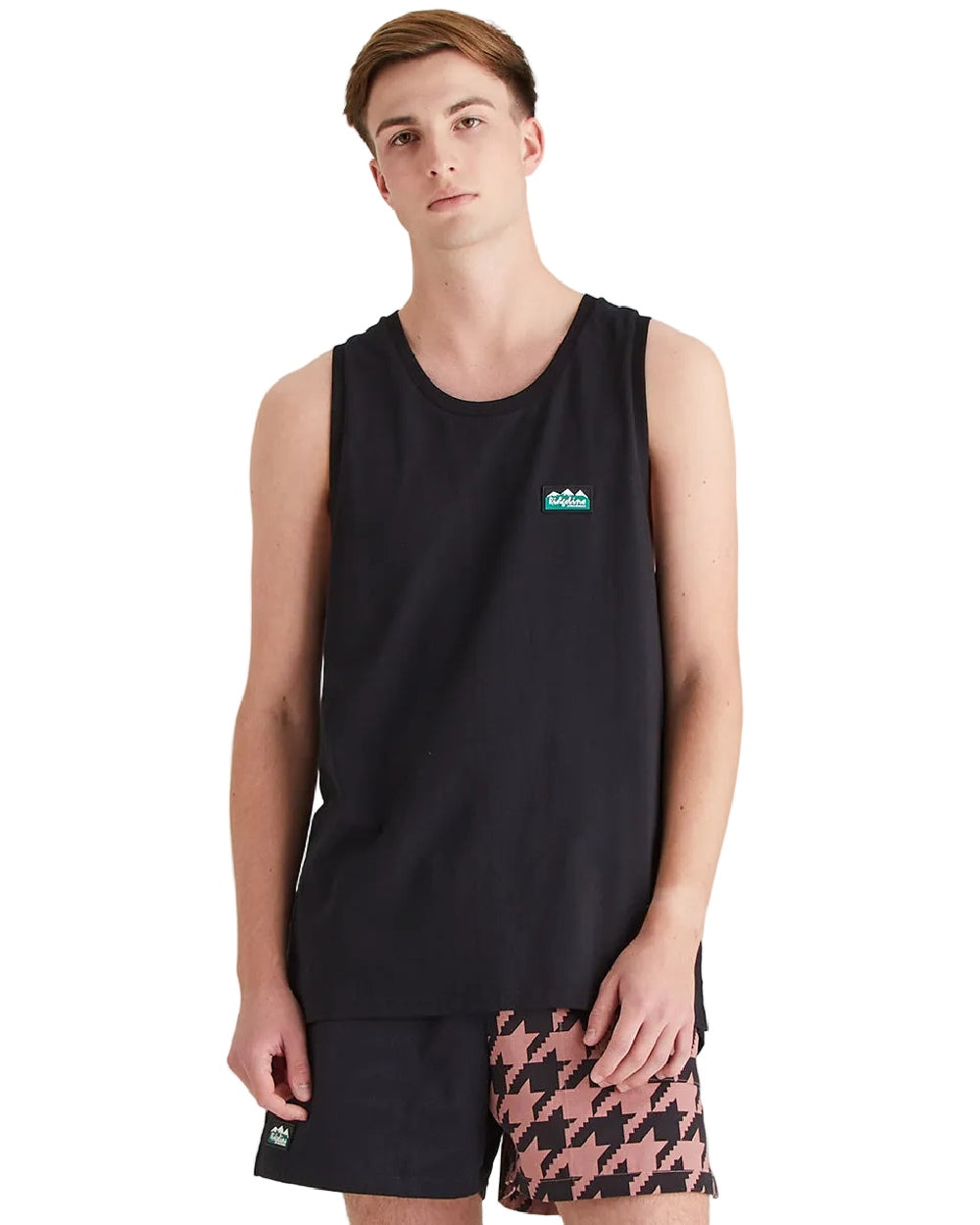 Black Coloured Ridgeline Mens Signature Singlet Top on white background 
