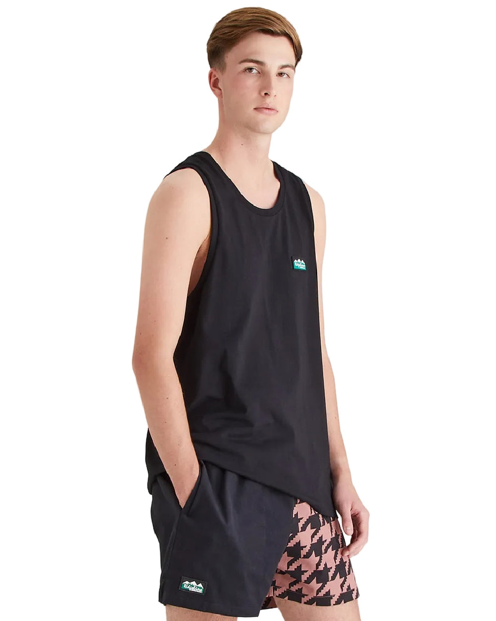 Black Coloured Ridgeline Mens Signature Singlet Top on white background 