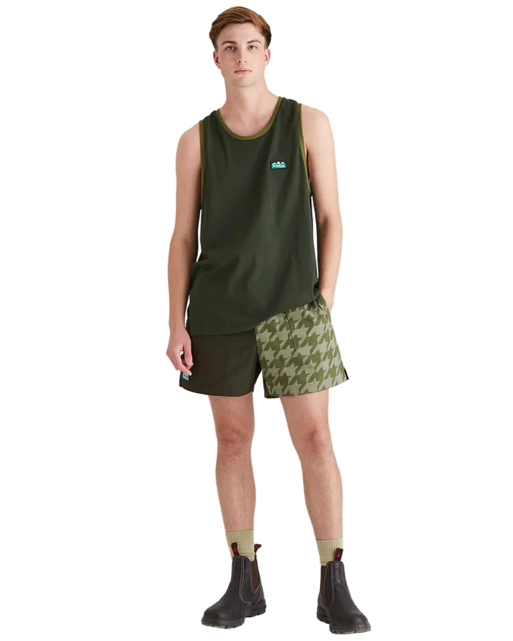 Deep Forest Coloured Ridgeline Mens Signature Singlet Top on white background 