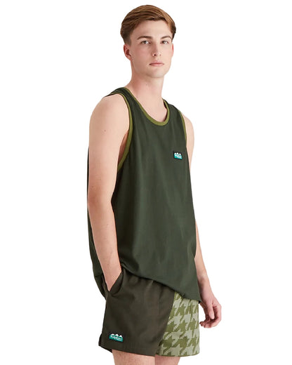 Deep Forest Coloured Ridgeline Mens Signature Singlet Top on white background 
