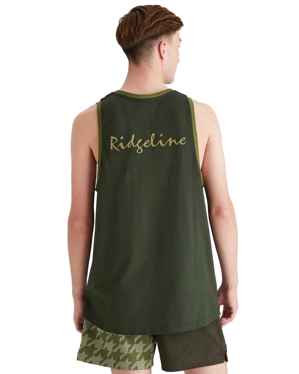 Deep Forest Coloured Ridgeline Mens Signature Singlet Top on white background 