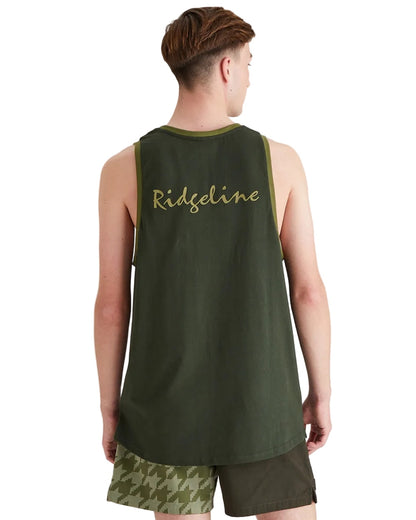 Deep Forest Coloured Ridgeline Mens Signature Singlet Top on white background 