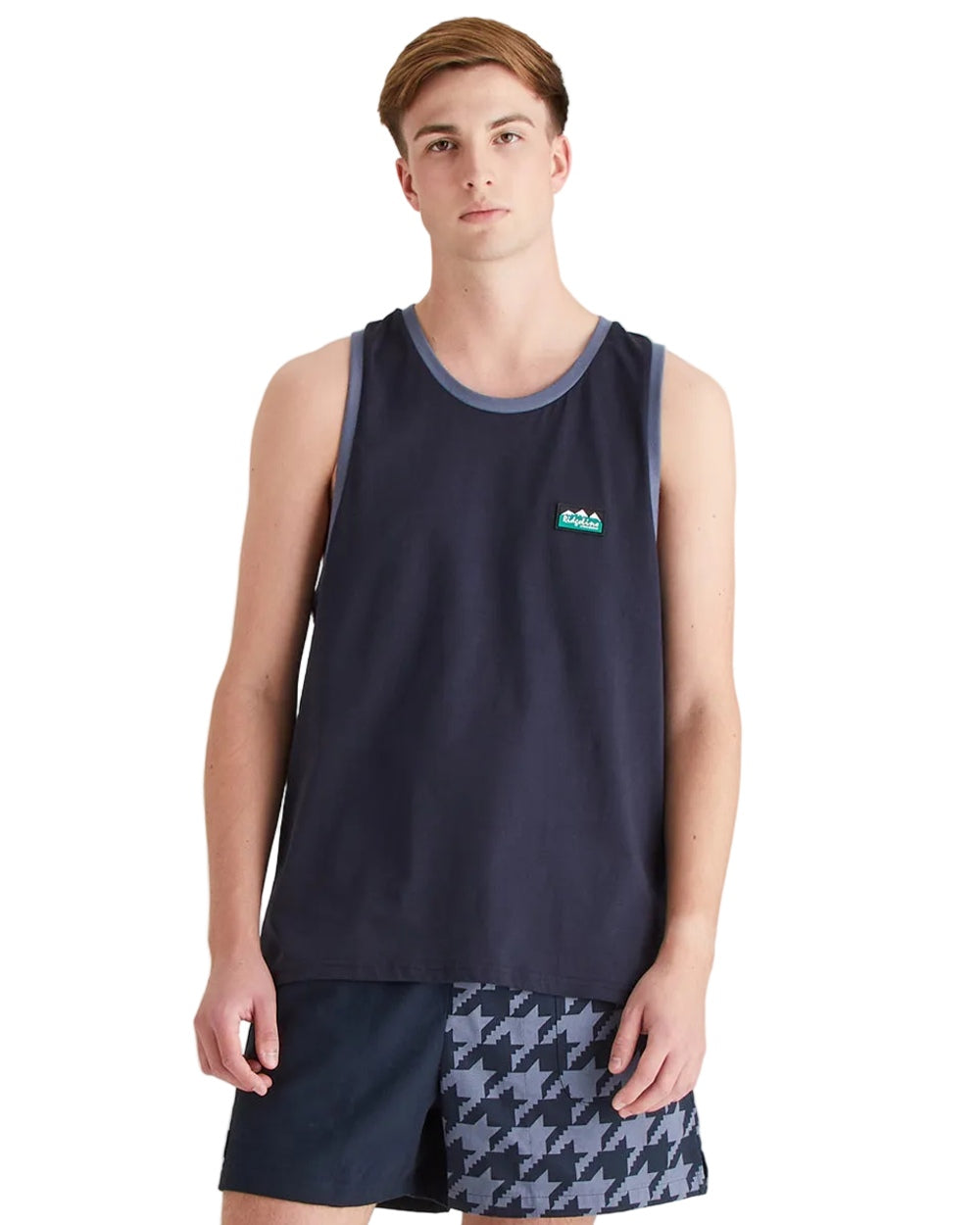 Navy Coloured Ridgeline Mens Signature Singlet Top on white background 
