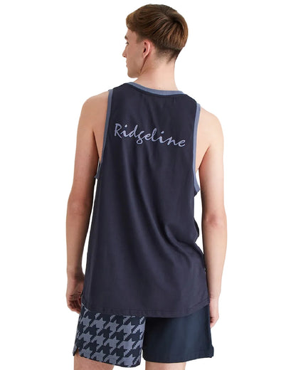 Navy Coloured Ridgeline Mens Signature Singlet Top on white background 