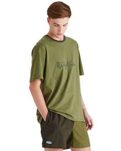 Fern Green Coloured Ridgeline Mens Signature T-Shirt on white background 