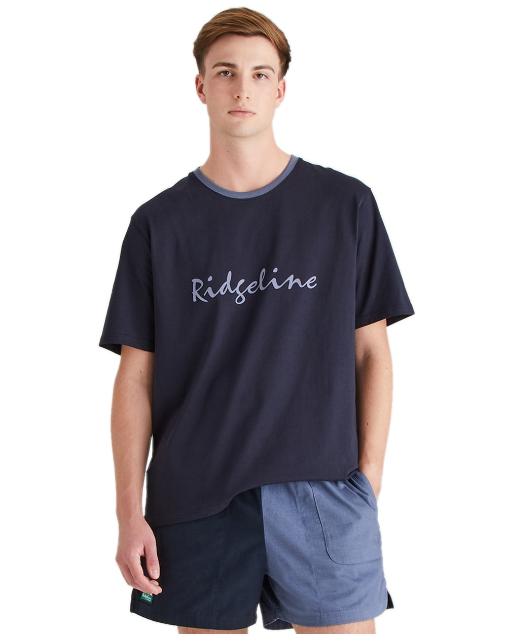 Navy Coloured Ridgeline Mens Signature T-Shirt on white background 