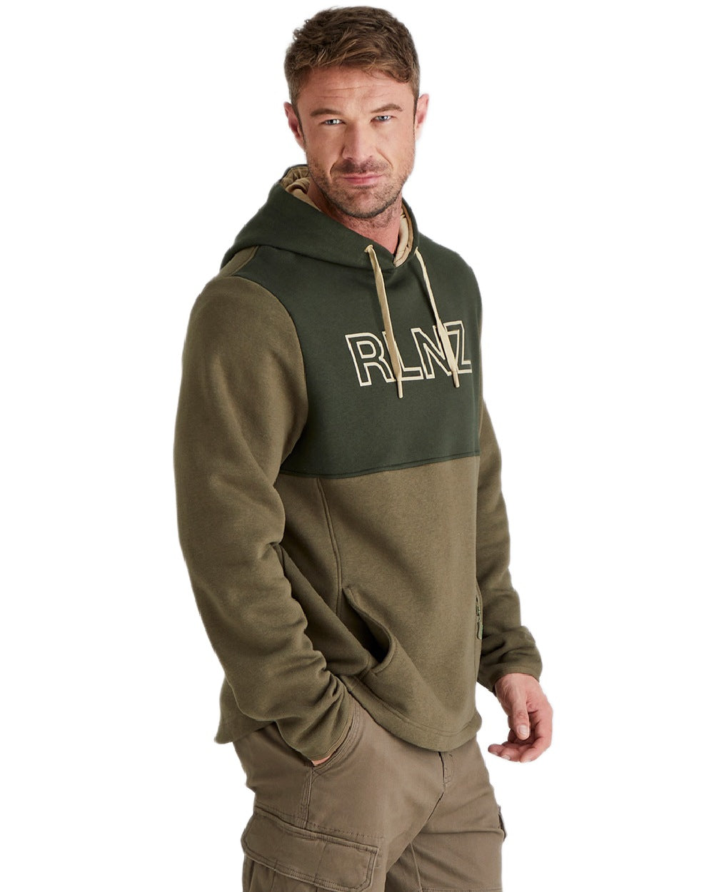 Olive coloured Ridgeline Mens South Island Hoodie on white background 