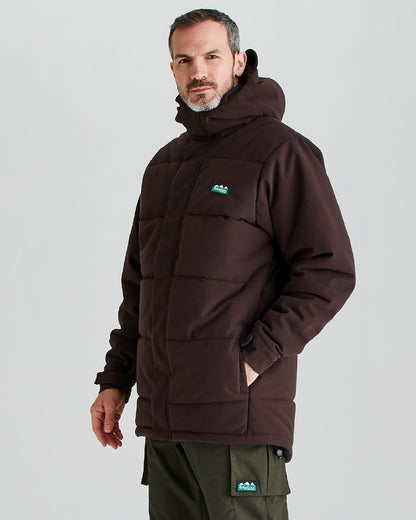 Deep Bark coloured Ridgeline Mens Tundra Thermal Jacket on grey background 