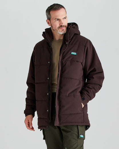 Deep Bark coloured Ridgeline Mens Tundra Thermal Jacket on grey background 