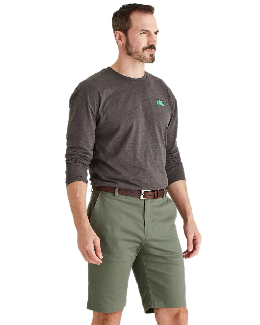 Khaki Green Coloured Ridgeline Mens Waxham Shorts on white background 