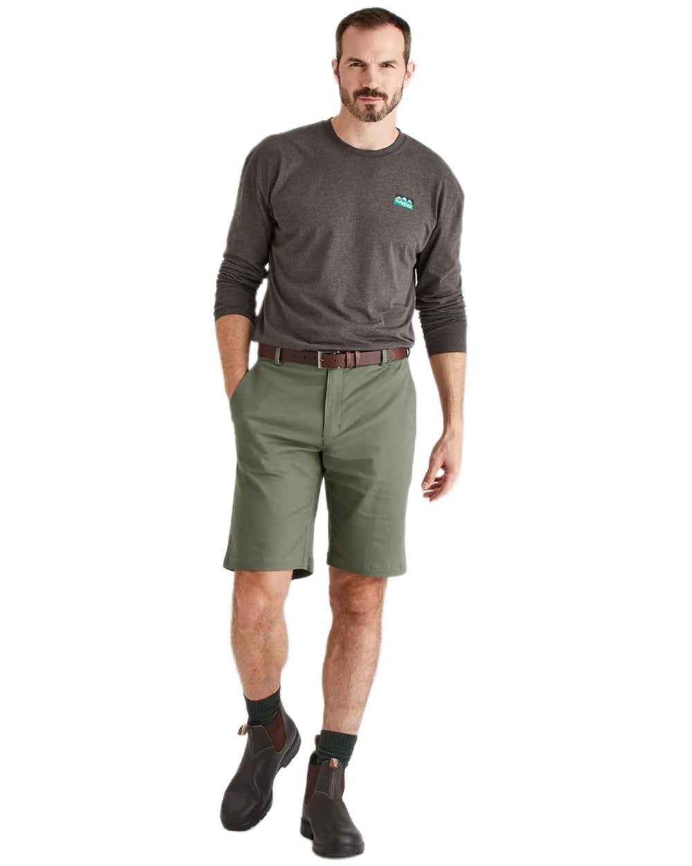 Khaki Green Coloured Ridgeline Mens Waxham Shorts on white background 