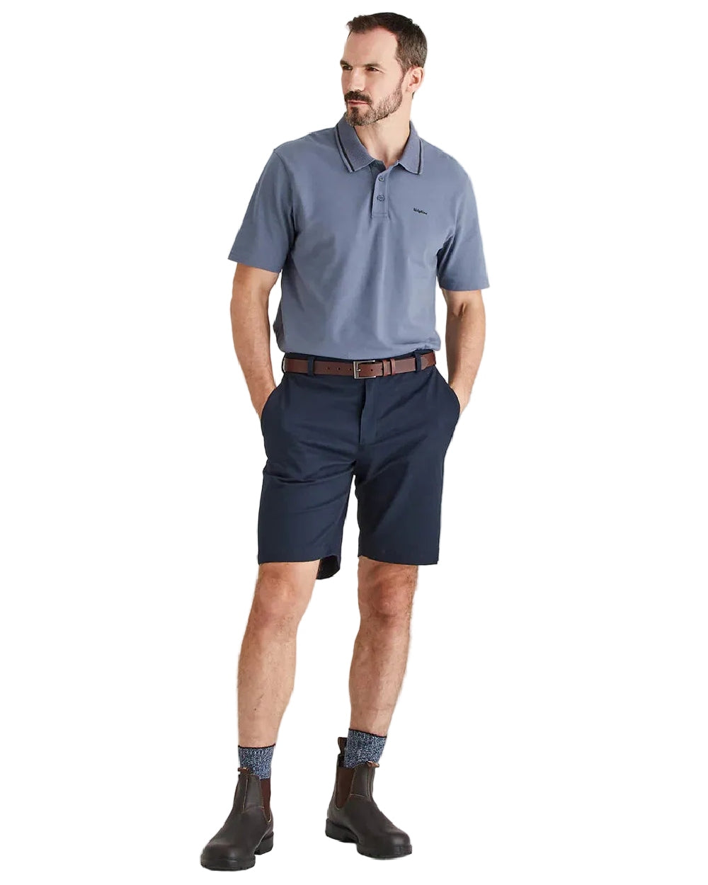 Navy Coloured Ridgeline Mens Waxham Shorts on white background 