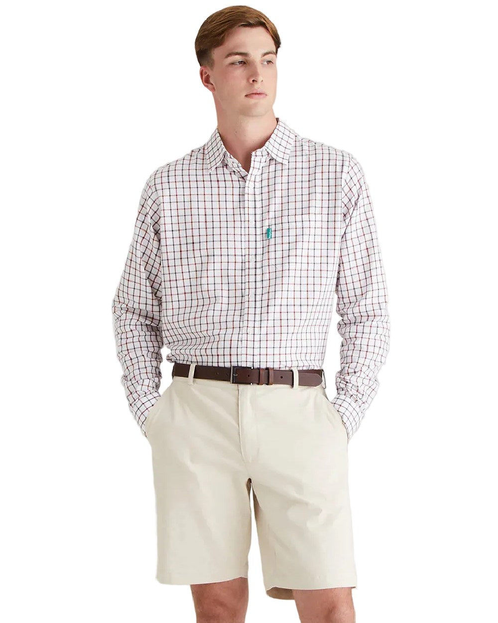 Stone Coloured Ridgeline Mens Waxham Shorts on white background 
