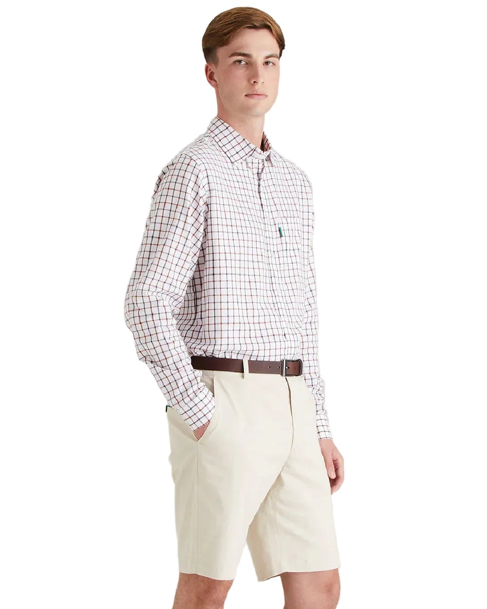 Stone Coloured Ridgeline Mens Waxham Shorts on white background 