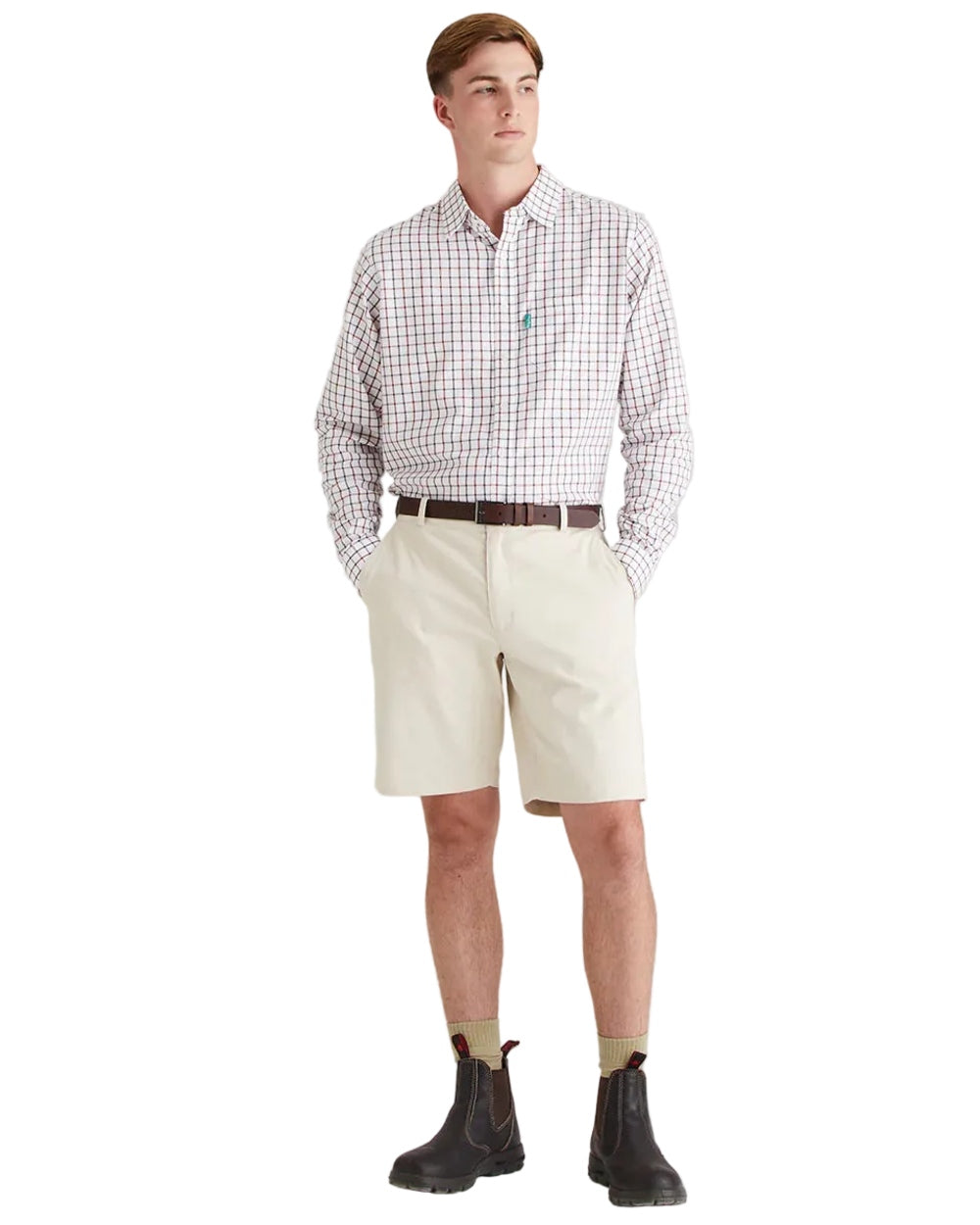 Stone Coloured Ridgeline Mens Waxham Shorts on white background 
