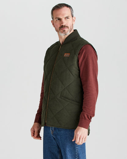 Deep Forest coloured Ridgeline Mens Wester Skeld Gilet on grey background 