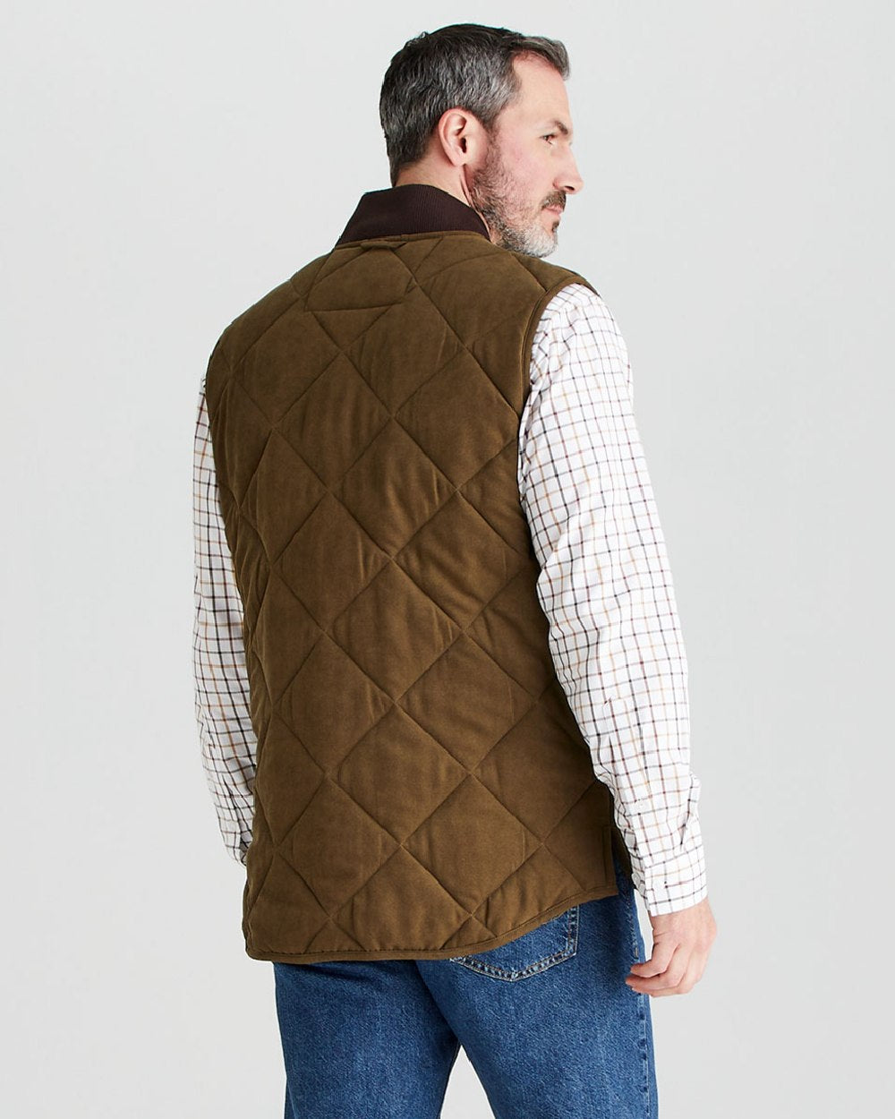 Moody Teak coloured Ridgeline Mens Wester Skeld Gilet on grey background 