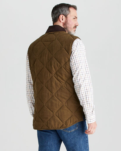 Moody Teak coloured Ridgeline Mens Wester Skeld Gilet on grey background 
