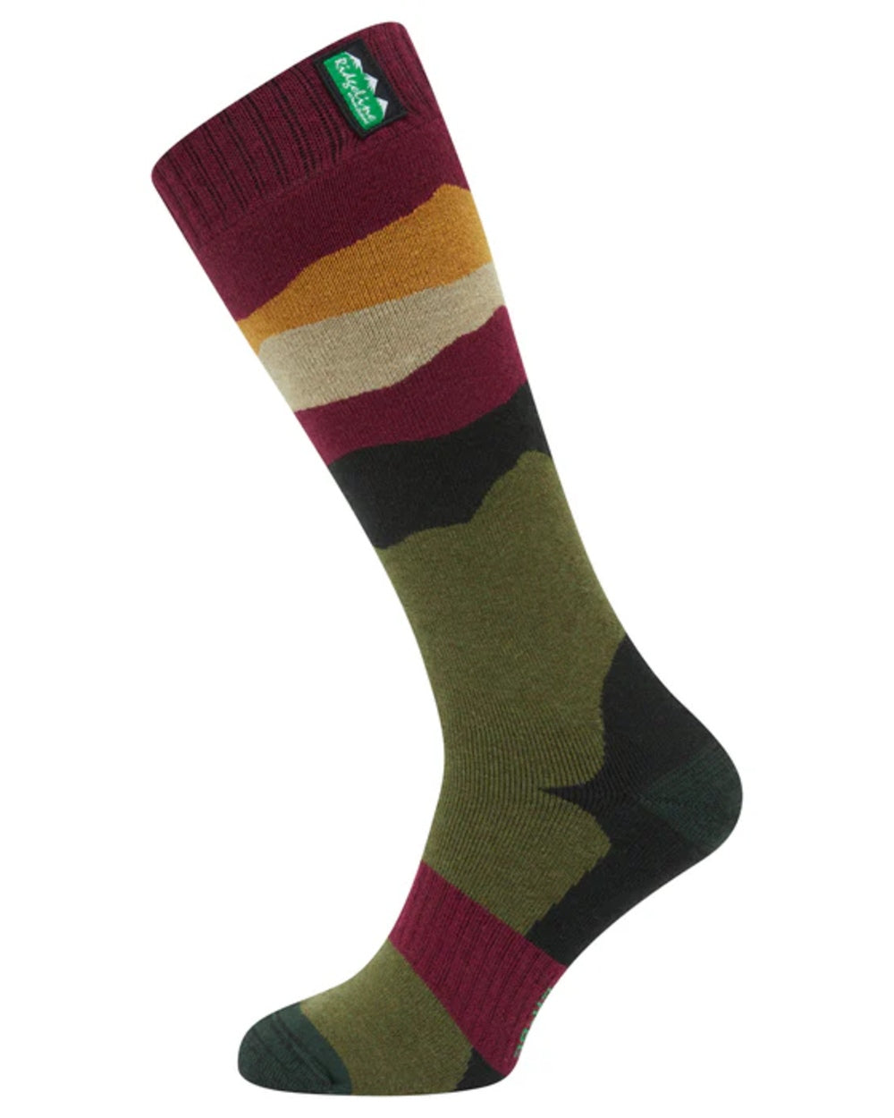 Berry Stripes Coloured Ridgeline Merino Wool Full Length Socks on white background 