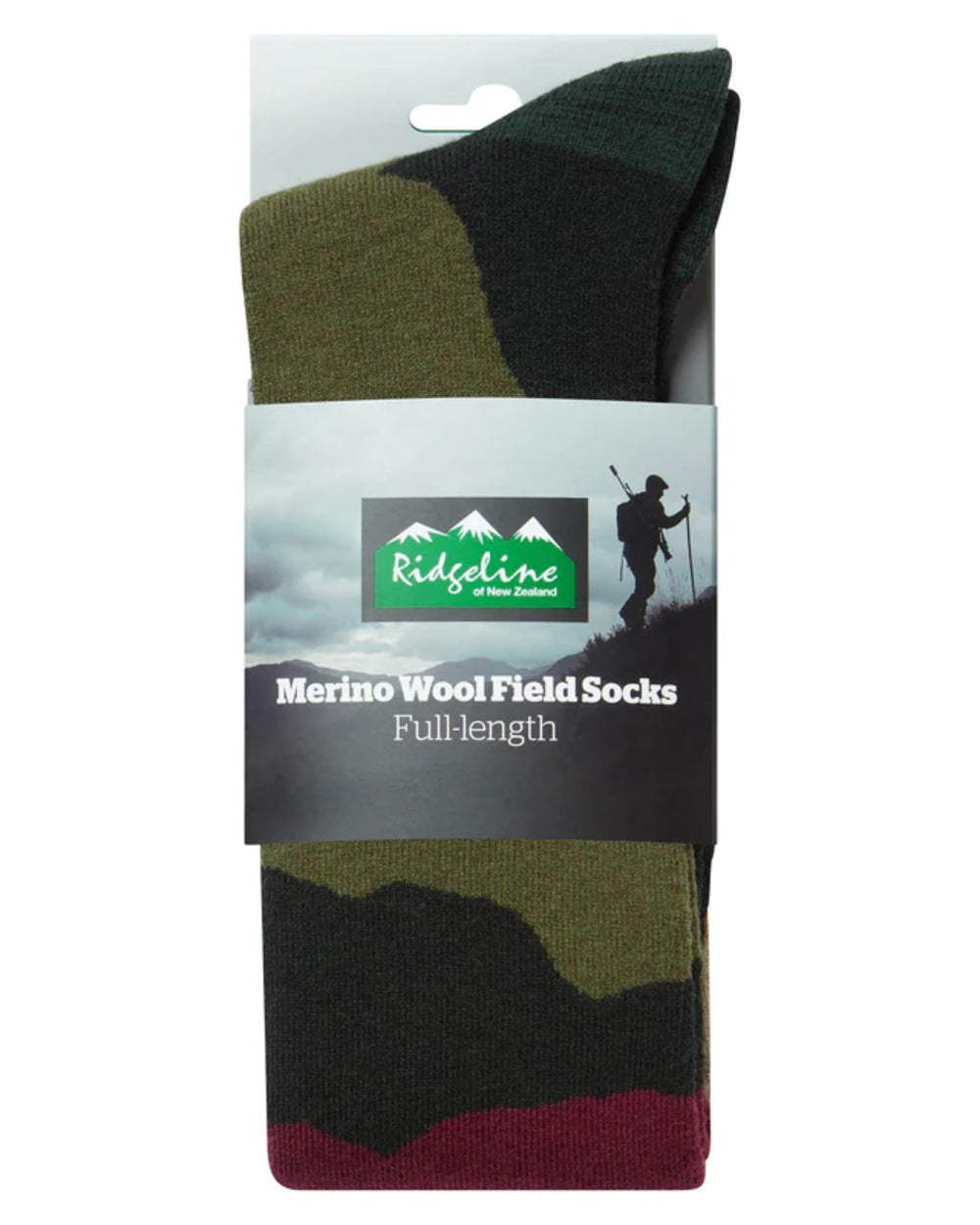 Berry Stripes Coloured Ridgeline Merino Wool Socks Full Length On A White Background 