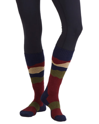 Navy Stripes Coloured Ridgeline Merino Wool Full Length Socks on white background 
