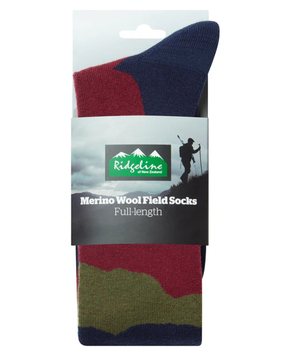 Navy Stripes Coloured Ridgeline Merino Wool Full Length Socks on white background 