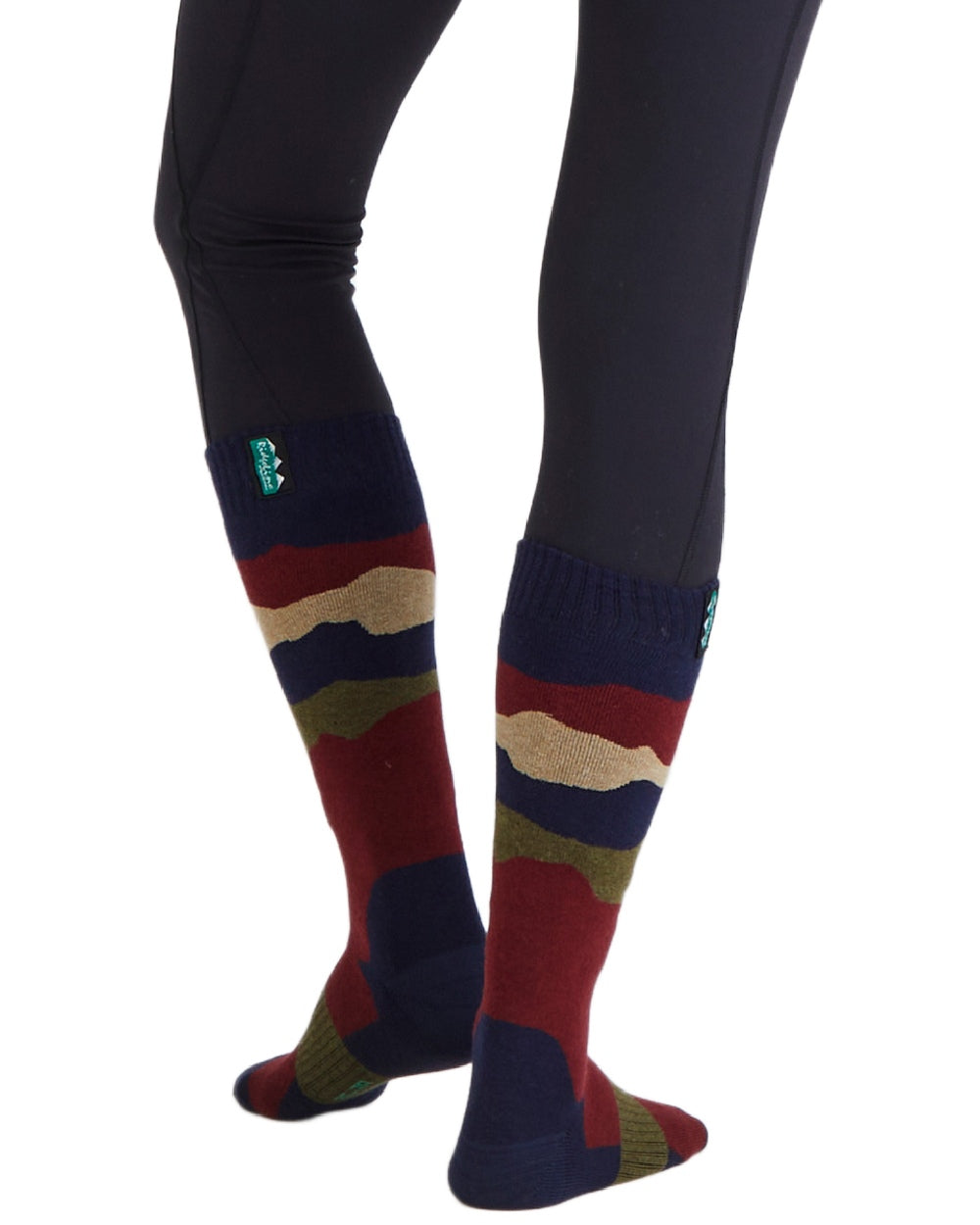 Navy Stripes Coloured Ridgeline Merino Wool Full Length Socks on white background 