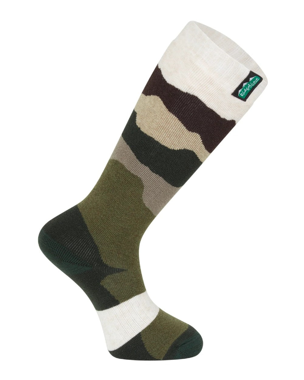 Olive Stripes Coloured Ridgeline Merino Wool Full Length Socks on white background 