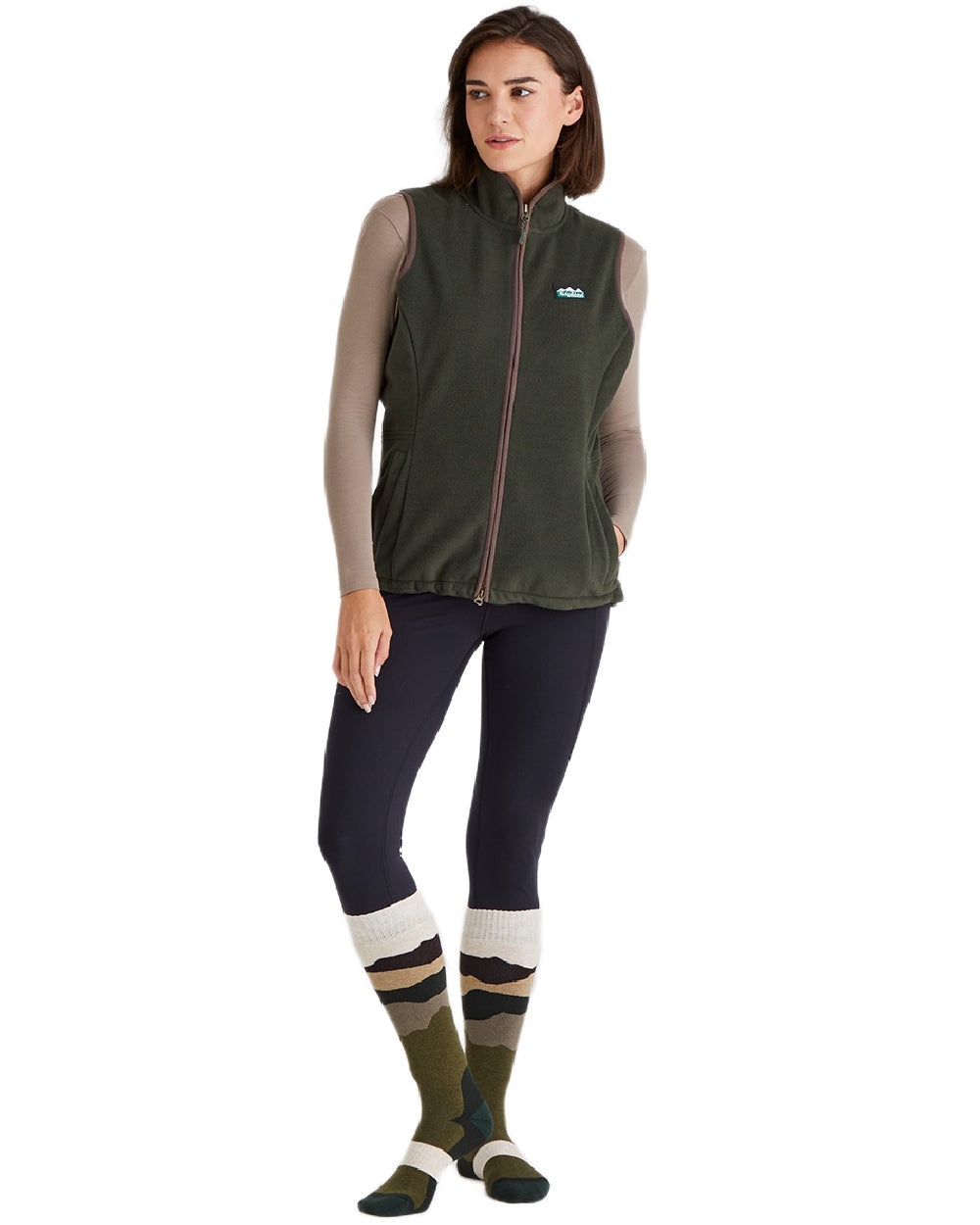 Olive Stripes Coloured Ridgeline Merino Wool Full Length Socks on white background 