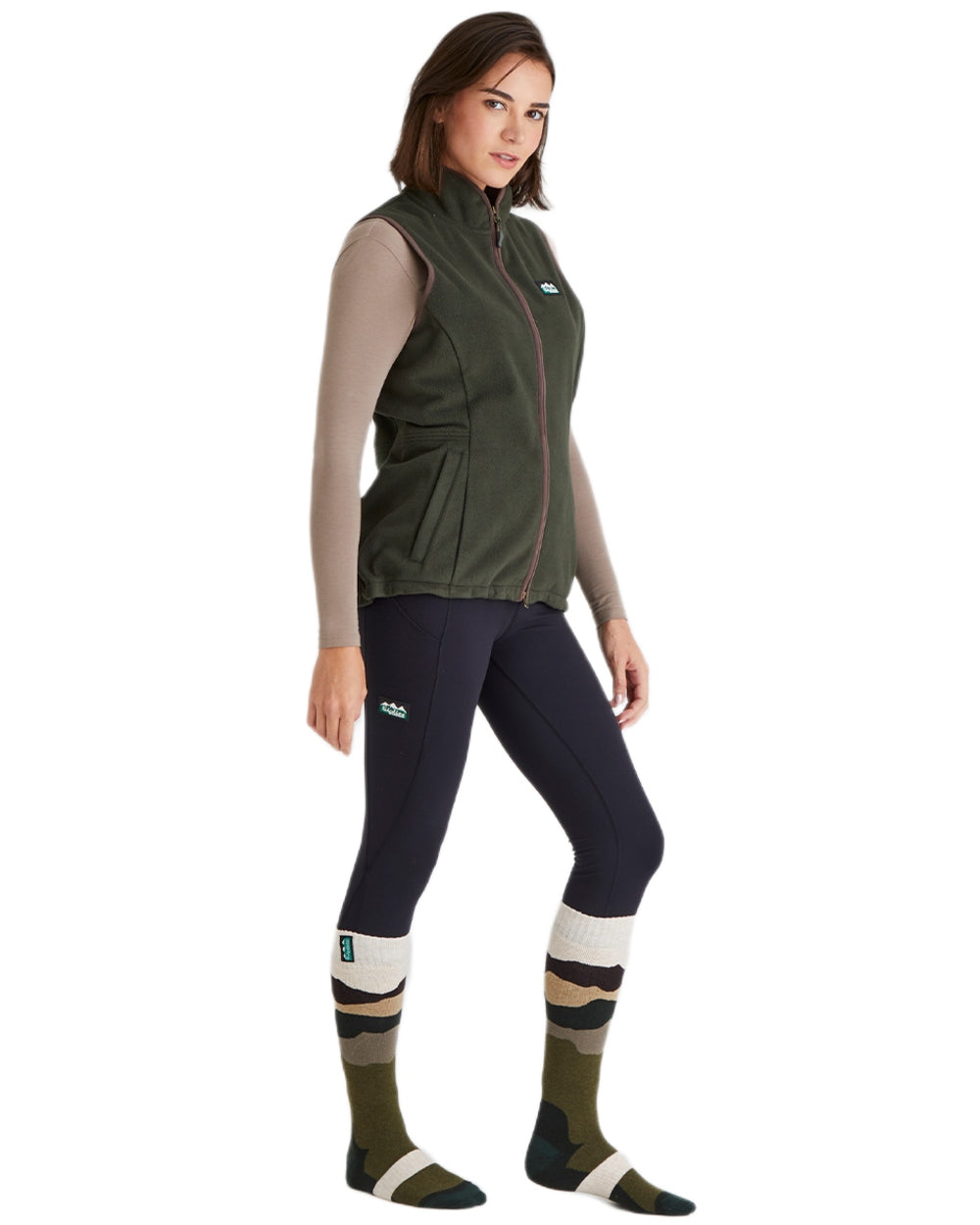 Olive Stripes Coloured Ridgeline Merino Wool Full Length Socks on white background 