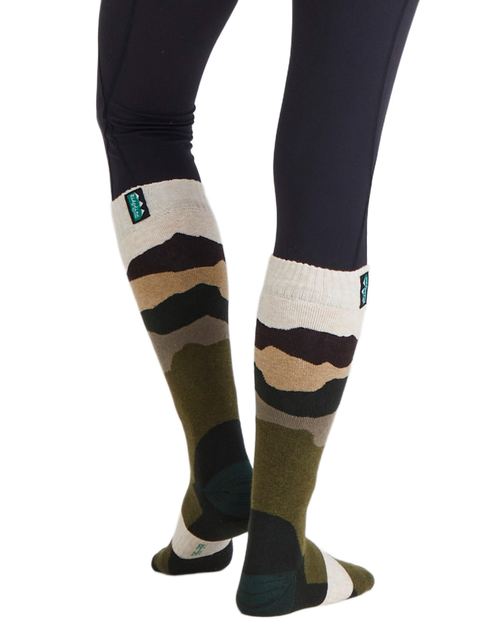 Olive Stripes Coloured Ridgeline Merino Wool Full Length Socks on white background 
