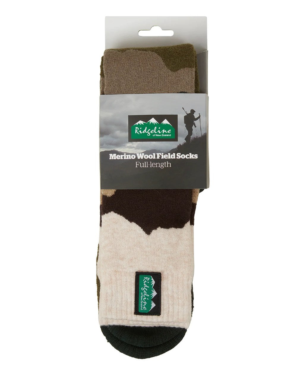 Olive Stripes Coloured Ridgeline Merino Wool Full Length Socks on white background 