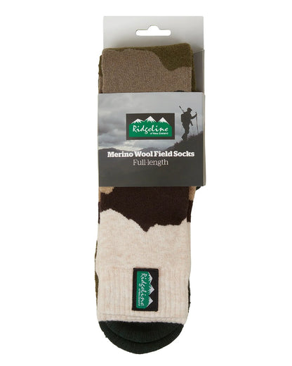 Olive Stripes Coloured Ridgeline Merino Wool Full Length Socks on white background 