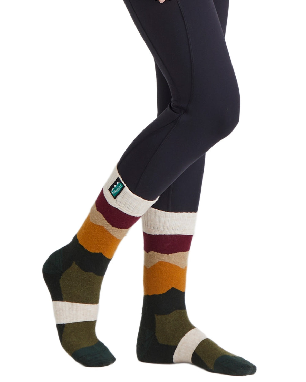 Berry Stripes Coloured Ridgeline Merino Wool Mid Length Socks on white background 