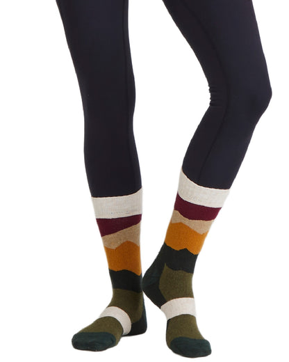 Berry Stripes Coloured Ridgeline Merino Wool Mid Length Socks on white background 