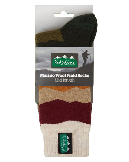 Berry Stripes Coloured Ridgeline Merino Wool Mid Length Socks on white background 