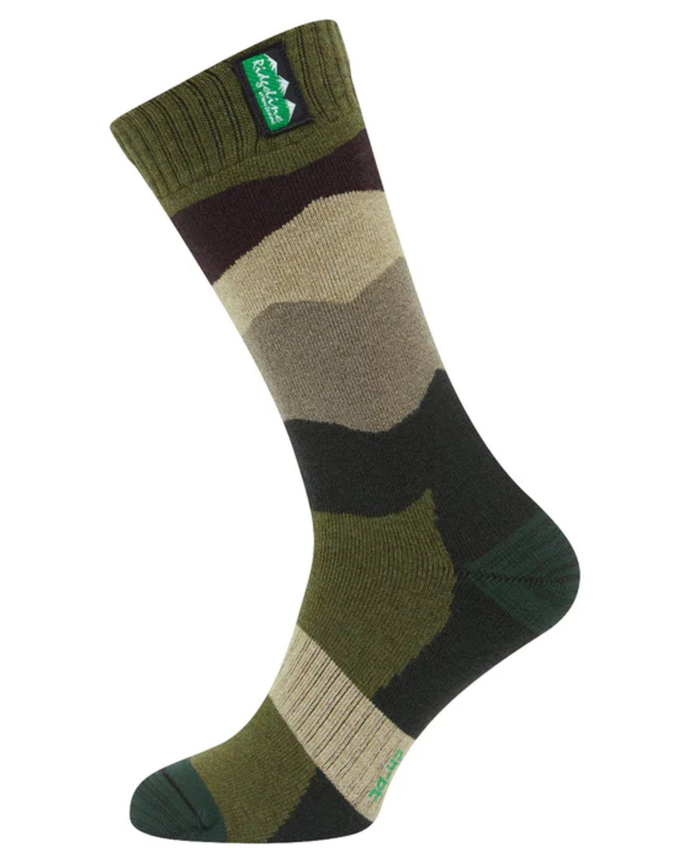Olive Stripes Coloured Ridgeline Merino Wool Mid Length Socks on white background 