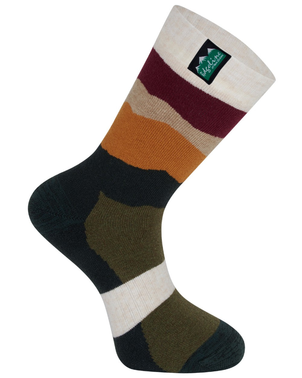 Berry stripes coloured Ridgeline Merino Wool Socks Mid Length on white background 